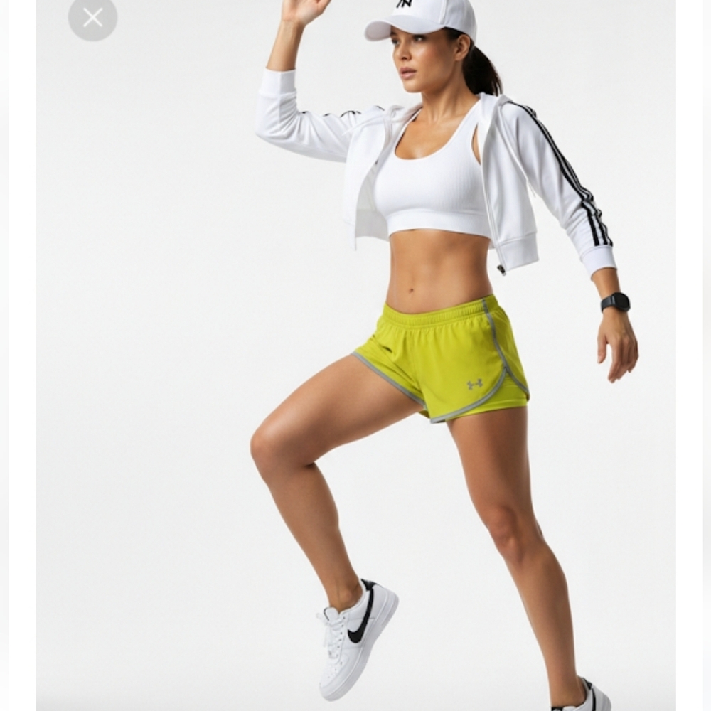 Under Armour Fly By 2.0 Heat Gear Green Athletic Running Shorts